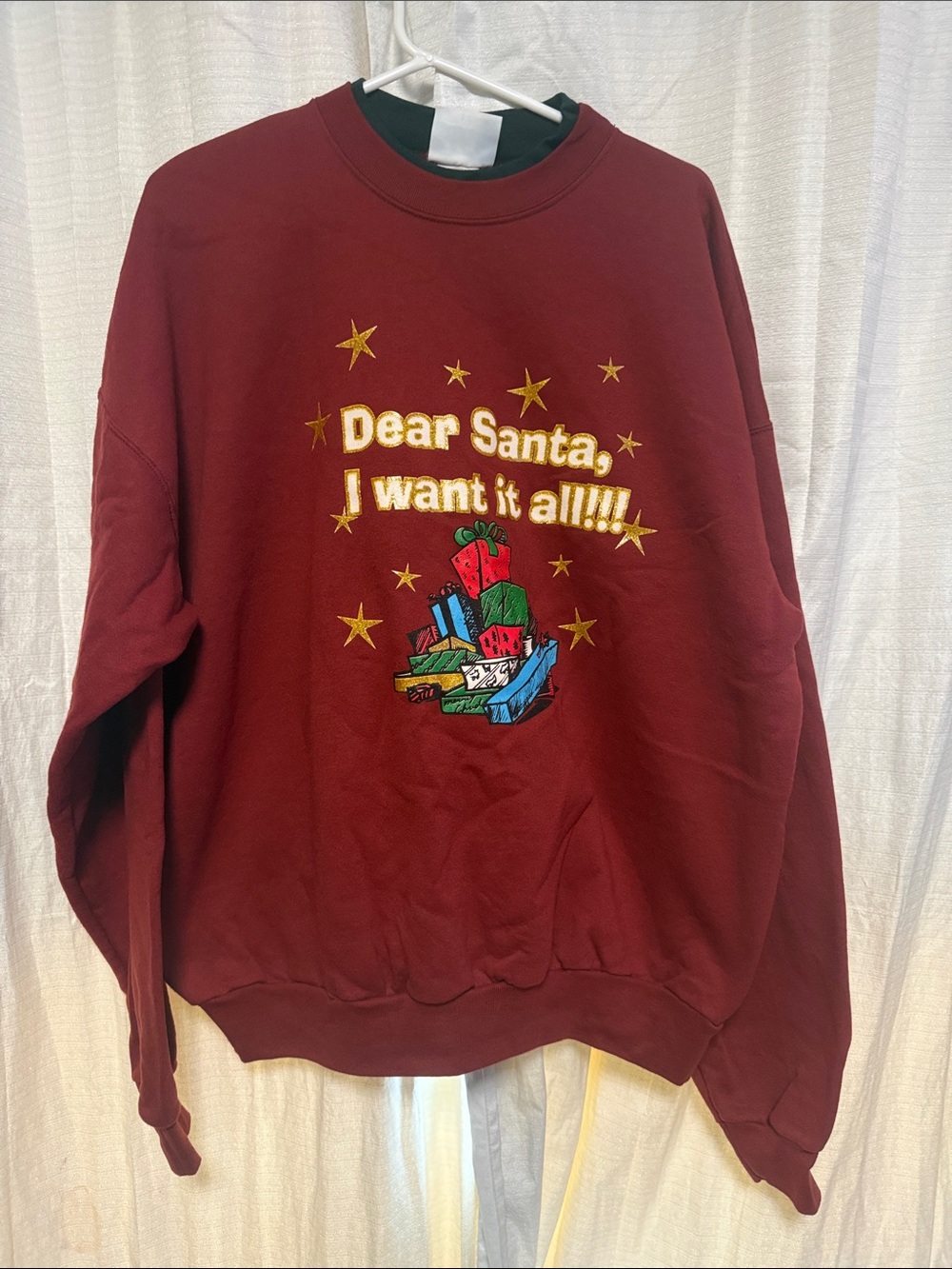 Women's Burgundy Holiday Crewneck Sweater - Dear Santa Graphic